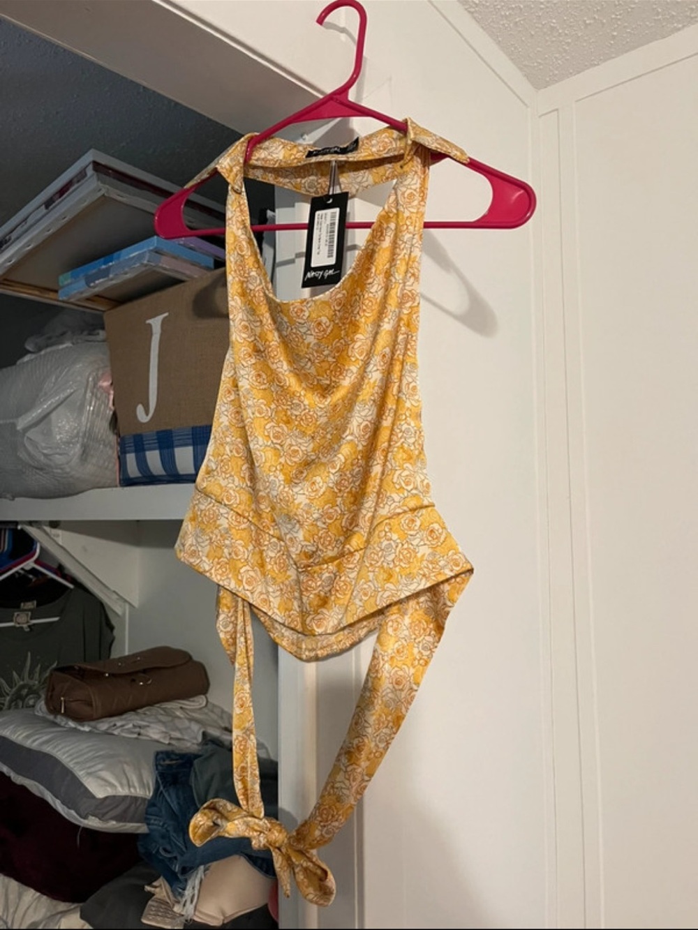 Nasty Gal Yellow Floral Halter Crop Top